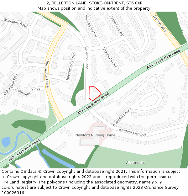 2, BELLERTON LANE, STOKE-ON-TRENT, ST6 8XP: Location map and indicative extent of plot