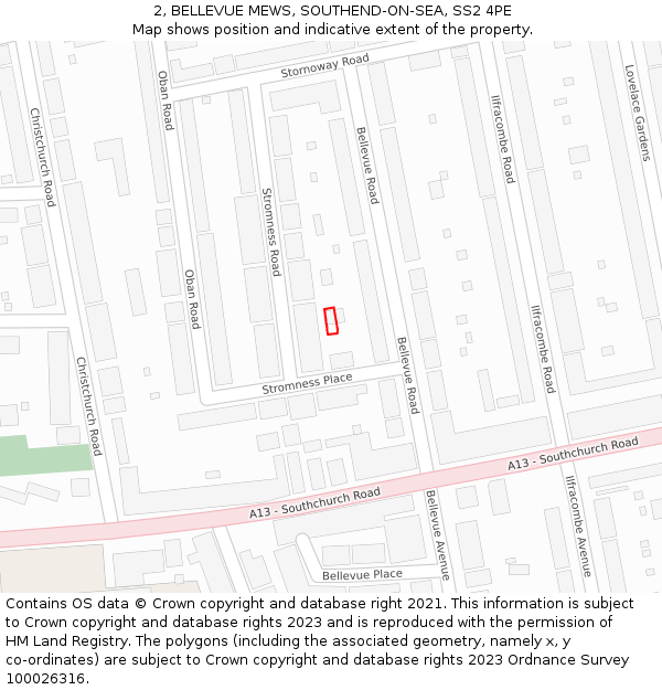 2, BELLEVUE MEWS, SOUTHEND-ON-SEA, SS2 4PE: Location map and indicative extent of plot