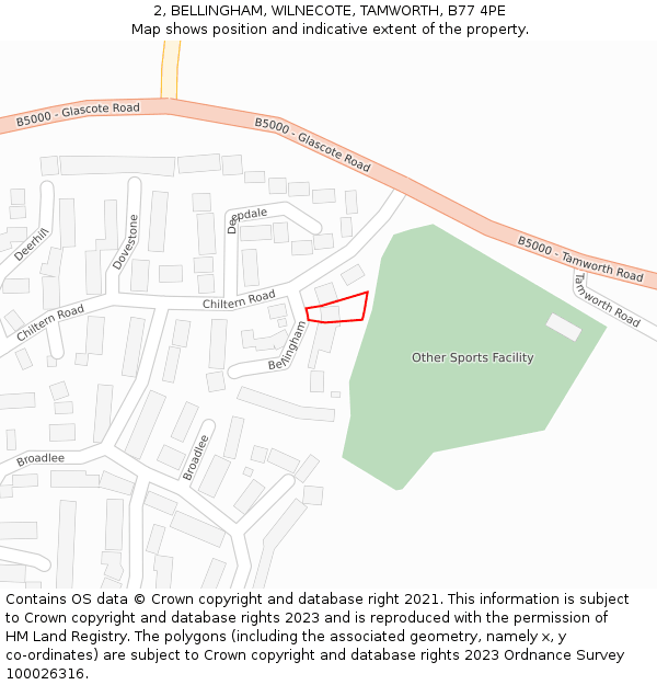 2, BELLINGHAM, WILNECOTE, TAMWORTH, B77 4PE: Location map and indicative extent of plot