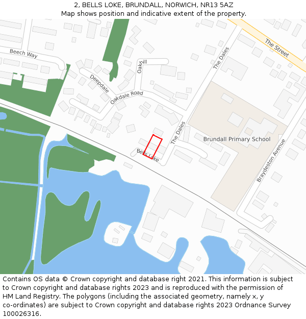 2, BELLS LOKE, BRUNDALL, NORWICH, NR13 5AZ: Location map and indicative extent of plot