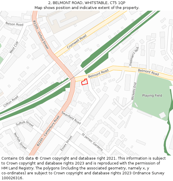 2, BELMONT ROAD, WHITSTABLE, CT5 1QP: Location map and indicative extent of plot