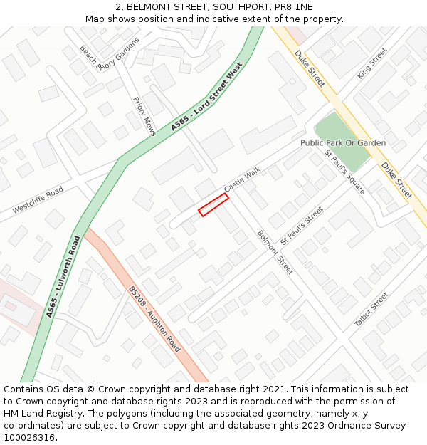 2, BELMONT STREET, SOUTHPORT, PR8 1NE: Location map and indicative extent of plot