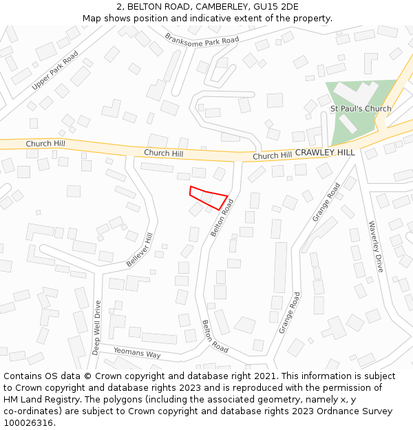 2, BELTON ROAD, CAMBERLEY, GU15 2DE: Location map and indicative extent of plot