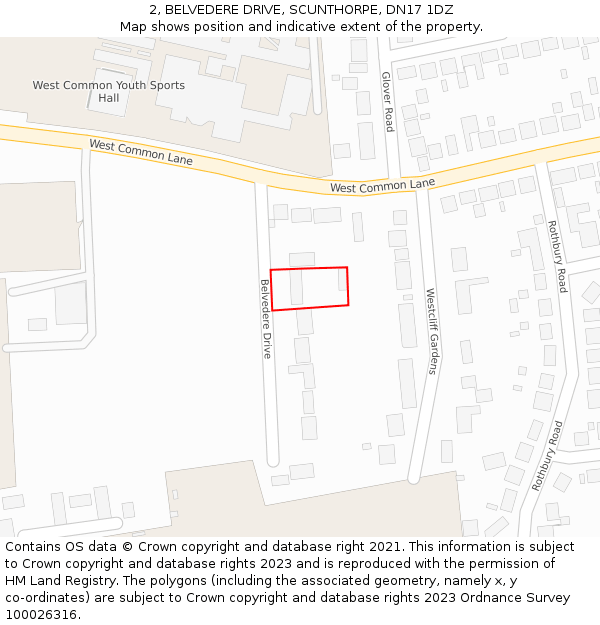 2, BELVEDERE DRIVE, SCUNTHORPE, DN17 1DZ: Location map and indicative extent of plot