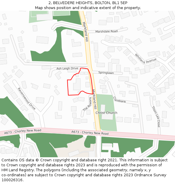 2, BELVEDERE HEIGHTS, BOLTON, BL1 5EP: Location map and indicative extent of plot