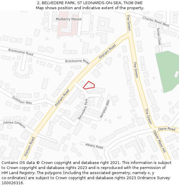 2, BELVEDERE PARK, ST LEONARDS-ON-SEA, TN38 0WE: Location map and indicative extent of plot