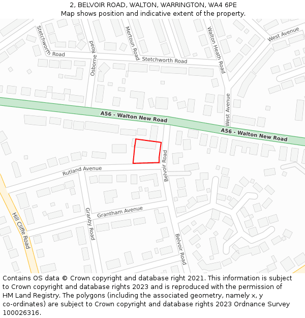 2, BELVOIR ROAD, WALTON, WARRINGTON, WA4 6PE: Location map and indicative extent of plot