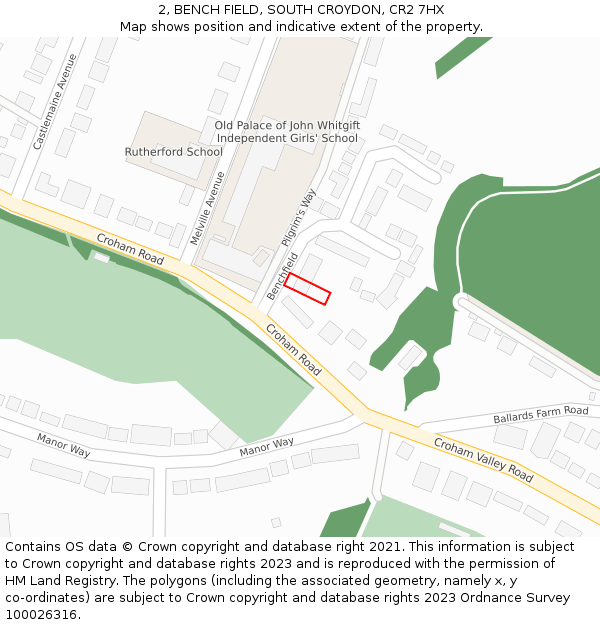 2, BENCH FIELD, SOUTH CROYDON, CR2 7HX: Location map and indicative extent of plot