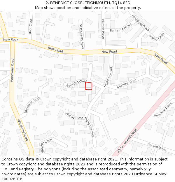 2, BENEDICT CLOSE, TEIGNMOUTH, TQ14 8FD: Location map and indicative extent of plot