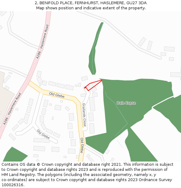 2, BENIFOLD PLACE, FERNHURST, HASLEMERE, GU27 3DA: Location map and indicative extent of plot