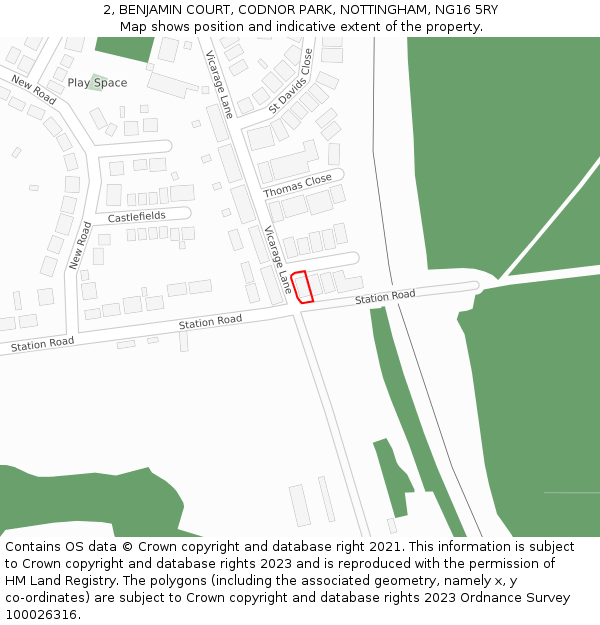 2, BENJAMIN COURT, CODNOR PARK, NOTTINGHAM, NG16 5RY: Location map and indicative extent of plot