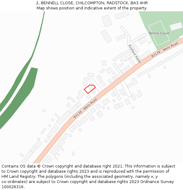 2, BENNELL CLOSE, CHILCOMPTON, RADSTOCK, BA3 4HR: Location map and indicative extent of plot