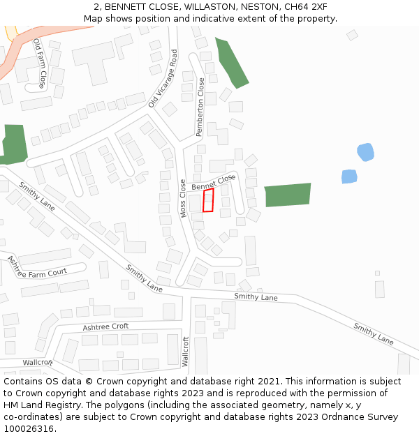 2, BENNETT CLOSE, WILLASTON, NESTON, CH64 2XF: Location map and indicative extent of plot