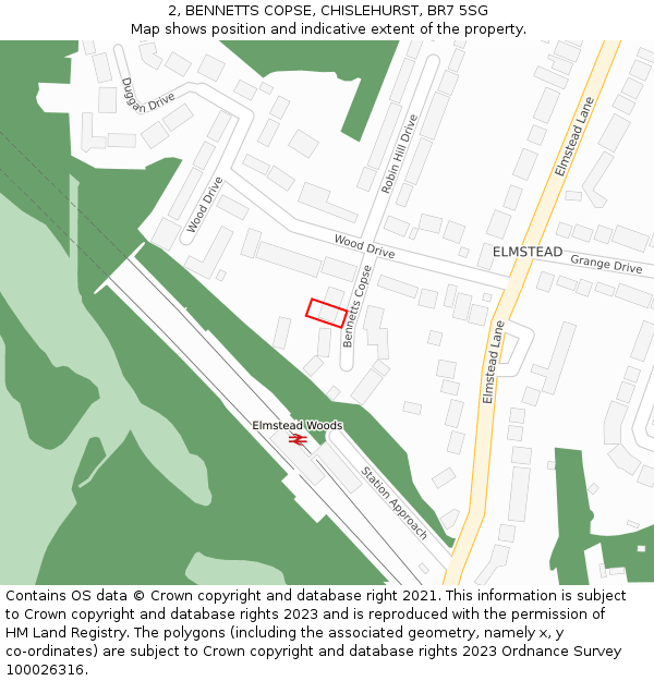 2, BENNETTS COPSE, CHISLEHURST, BR7 5SG: Location map and indicative extent of plot
