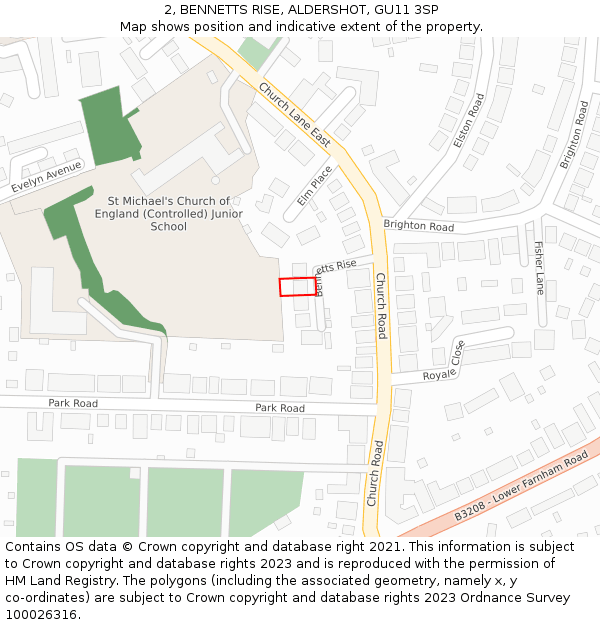 2, BENNETTS RISE, ALDERSHOT, GU11 3SP: Location map and indicative extent of plot