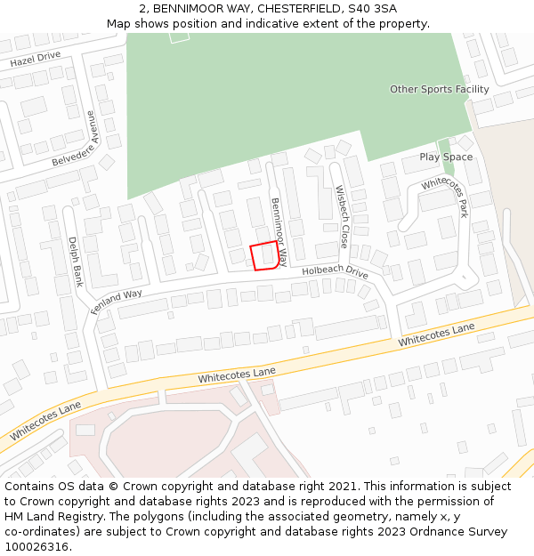 2, BENNIMOOR WAY, CHESTERFIELD, S40 3SA: Location map and indicative extent of plot