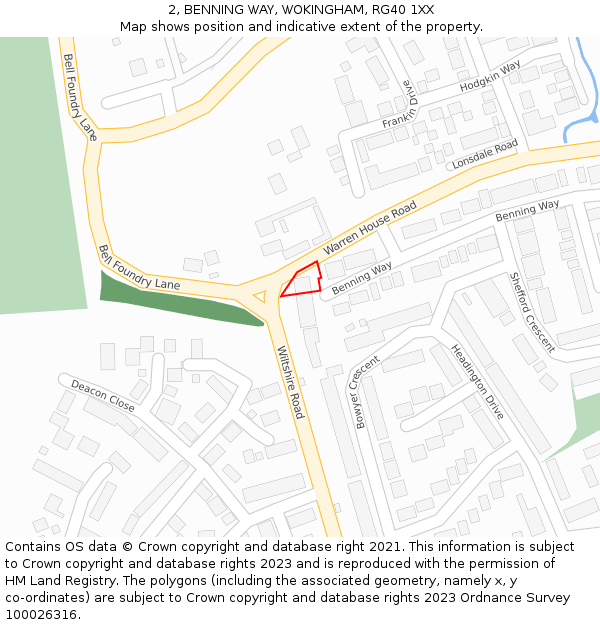 2, BENNING WAY, WOKINGHAM, RG40 1XX: Location map and indicative extent of plot