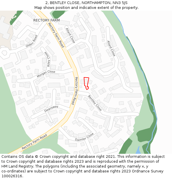2, BENTLEY CLOSE, NORTHAMPTON, NN3 5JS: Location map and indicative extent of plot