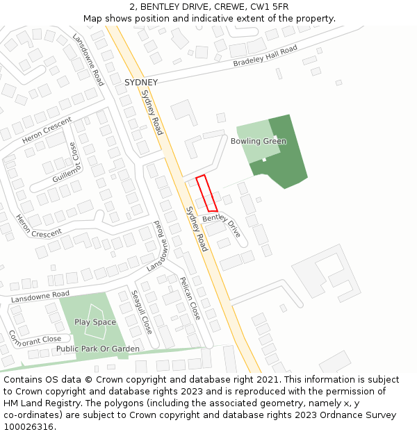 2, BENTLEY DRIVE, CREWE, CW1 5FR: Location map and indicative extent of plot