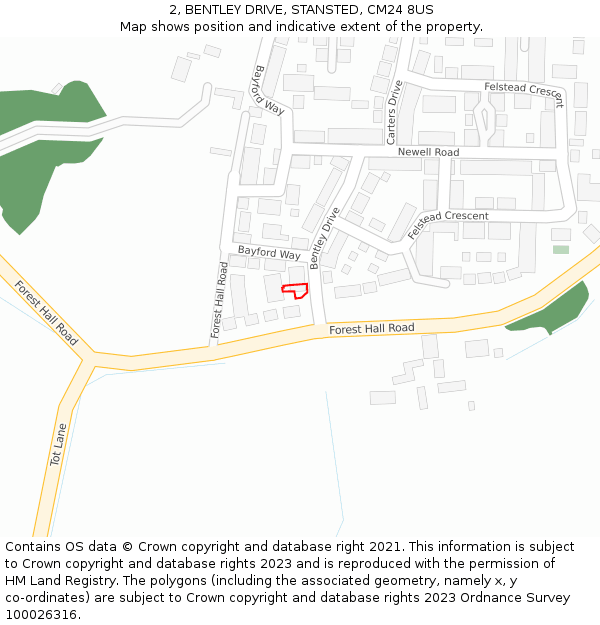 2, BENTLEY DRIVE, STANSTED, CM24 8US: Location map and indicative extent of plot