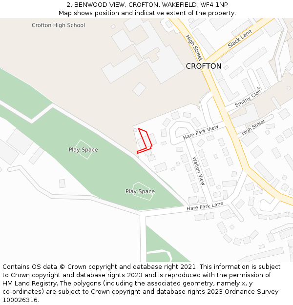 2, BENWOOD VIEW, CROFTON, WAKEFIELD, WF4 1NP: Location map and indicative extent of plot