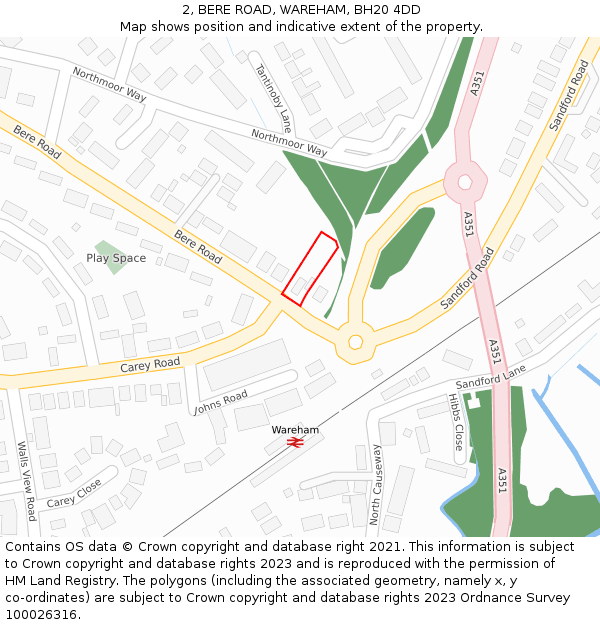 2, BERE ROAD, WAREHAM, BH20 4DD: Location map and indicative extent of plot