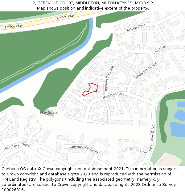 2, BEREVILLE COURT, MIDDLETON, MILTON KEYNES, MK10 9JP: Location map and indicative extent of plot