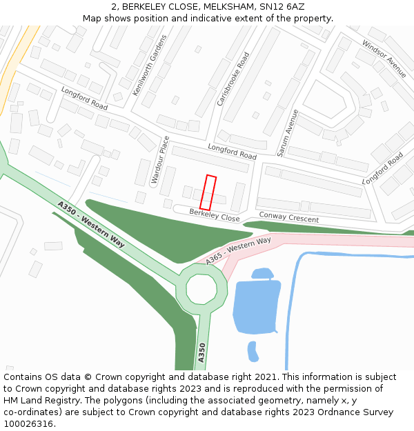 2, BERKELEY CLOSE, MELKSHAM, SN12 6AZ: Location map and indicative extent of plot