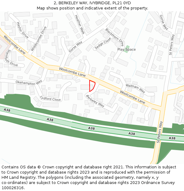 2, BERKELEY WAY, IVYBRIDGE, PL21 0YD: Location map and indicative extent of plot