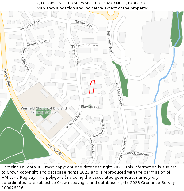 2, BERNADINE CLOSE, WARFIELD, BRACKNELL, RG42 3DU: Location map and indicative extent of plot