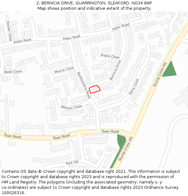 2, BERNICIA DRIVE, QUARRINGTON, SLEAFORD, NG34 8WF: Location map and indicative extent of plot