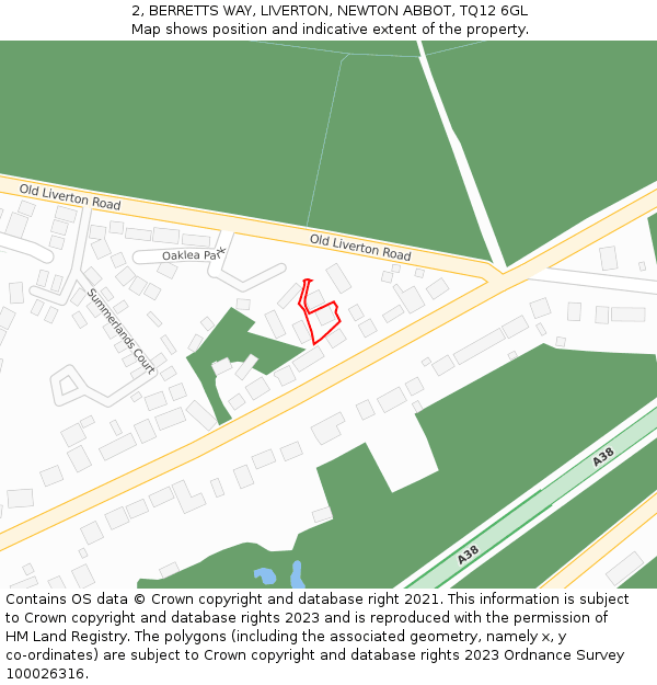 2, BERRETTS WAY, LIVERTON, NEWTON ABBOT, TQ12 6GL: Location map and indicative extent of plot