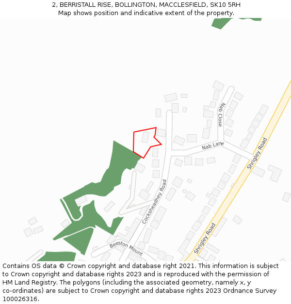 2, BERRISTALL RISE, BOLLINGTON, MACCLESFIELD, SK10 5RH: Location map and indicative extent of plot