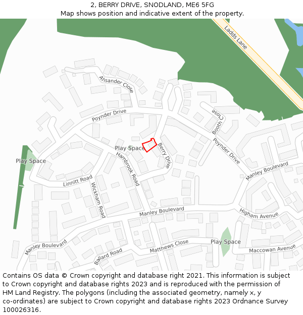 2, BERRY DRIVE, SNODLAND, ME6 5FG: Location map and indicative extent of plot