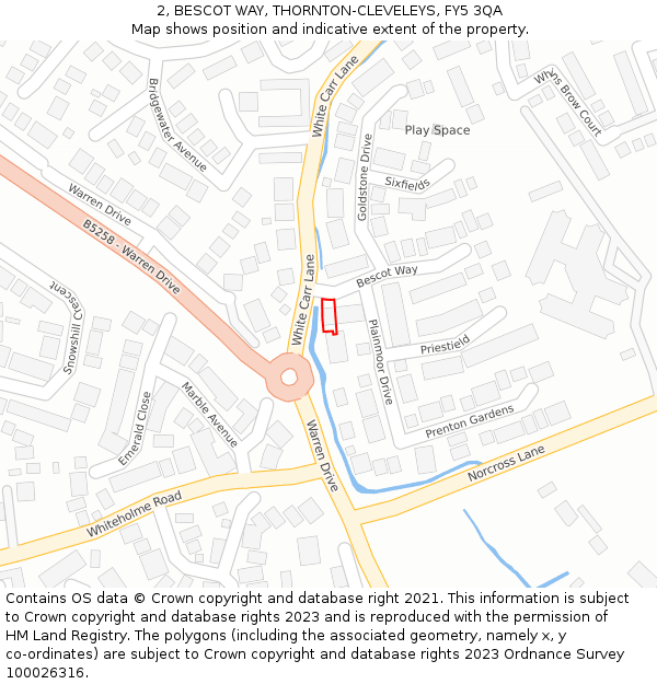 2, BESCOT WAY, THORNTON-CLEVELEYS, FY5 3QA: Location map and indicative extent of plot