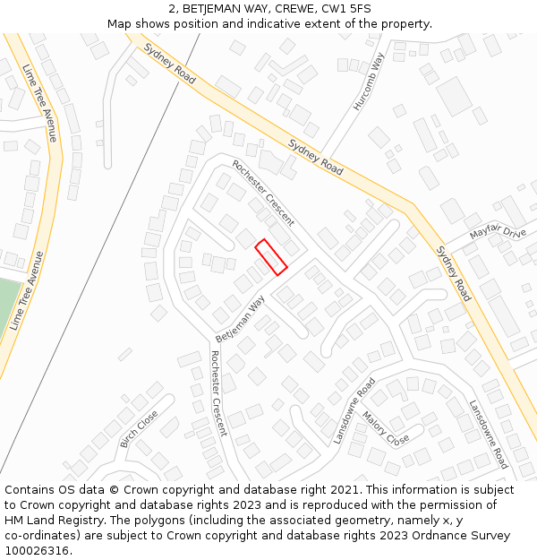 2, BETJEMAN WAY, CREWE, CW1 5FS: Location map and indicative extent of plot