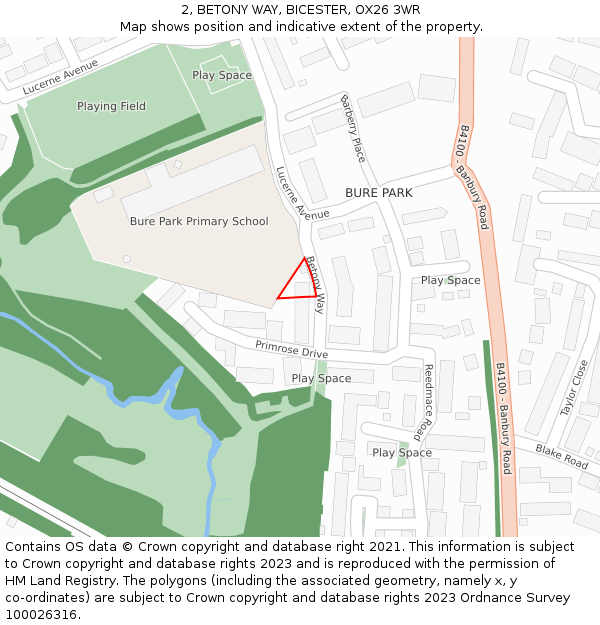 2, BETONY WAY, BICESTER, OX26 3WR: Location map and indicative extent of plot