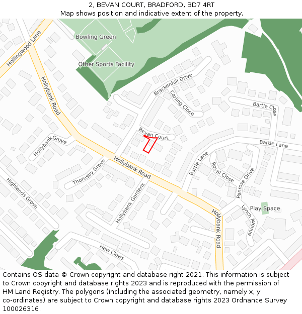 2, BEVAN COURT, BRADFORD, BD7 4RT: Location map and indicative extent of plot