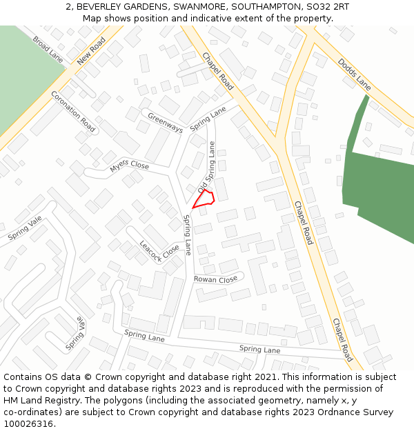 2, BEVERLEY GARDENS, SWANMORE, SOUTHAMPTON, SO32 2RT: Location map and indicative extent of plot