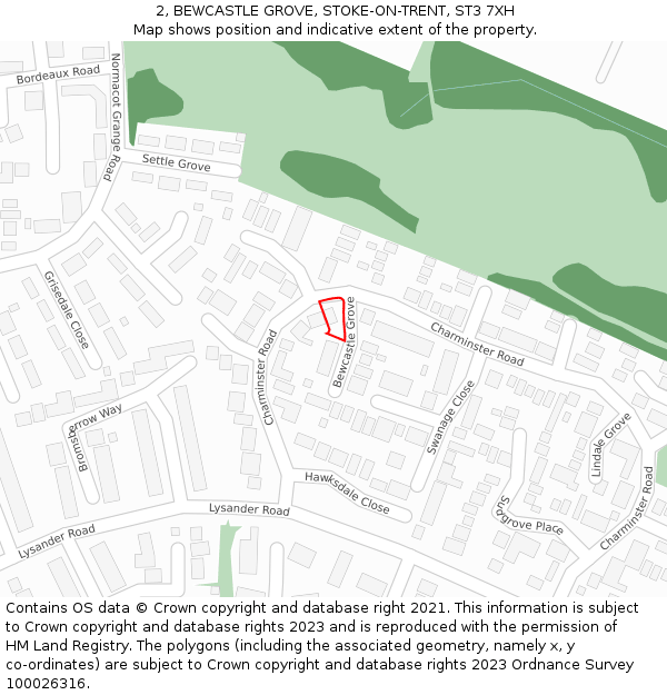 2, BEWCASTLE GROVE, STOKE-ON-TRENT, ST3 7XH: Location map and indicative extent of plot