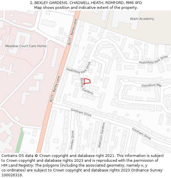 2, BEXLEY GARDENS, CHADWELL HEATH, ROMFORD, RM6 4FD: Location map and indicative extent of plot