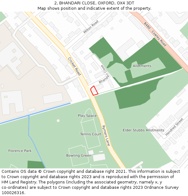 2, BHANDARI CLOSE, OXFORD, OX4 3DT: Location map and indicative extent of plot