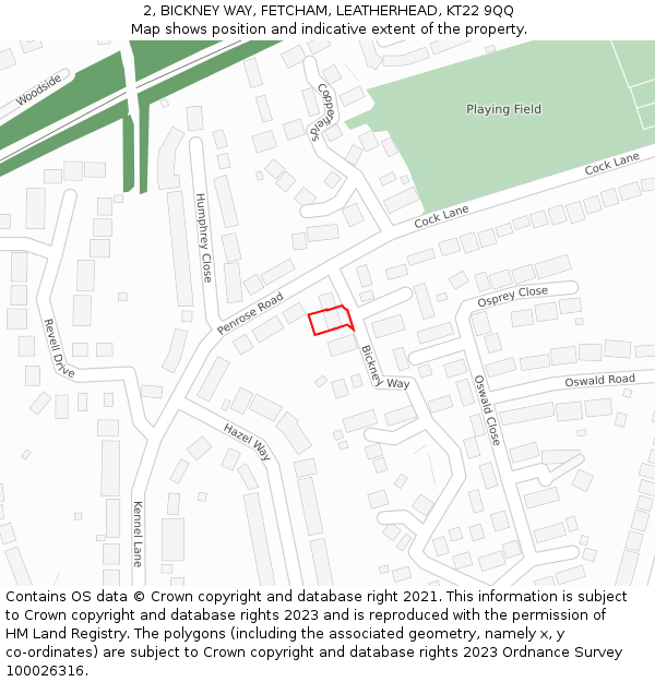 2, BICKNEY WAY, FETCHAM, LEATHERHEAD, KT22 9QQ: Location map and indicative extent of plot