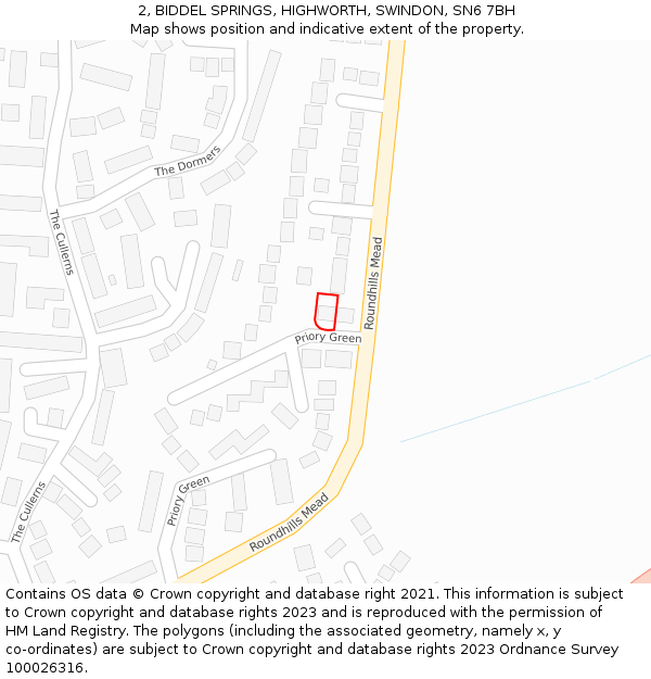 2, BIDDEL SPRINGS, HIGHWORTH, SWINDON, SN6 7BH: Location map and indicative extent of plot