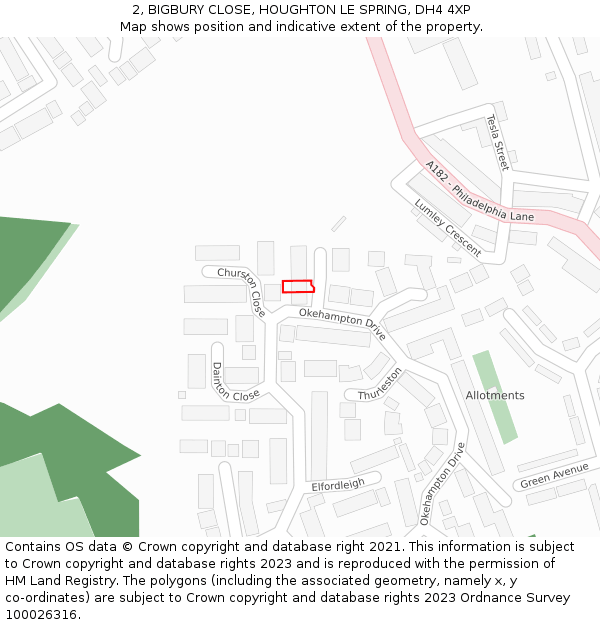 2, BIGBURY CLOSE, HOUGHTON LE SPRING, DH4 4XP: Location map and indicative extent of plot