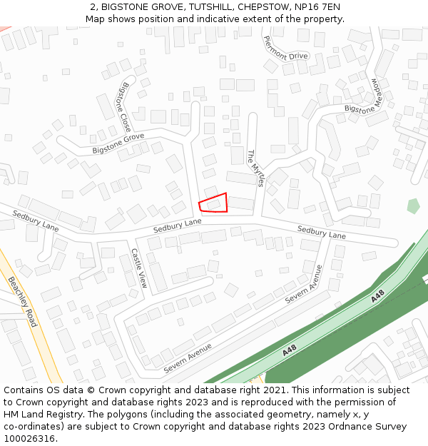 2, BIGSTONE GROVE, TUTSHILL, CHEPSTOW, NP16 7EN: Location map and indicative extent of plot
