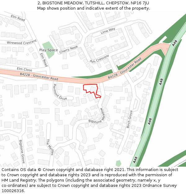 2, BIGSTONE MEADOW, TUTSHILL, CHEPSTOW, NP16 7JU: Location map and indicative extent of plot
