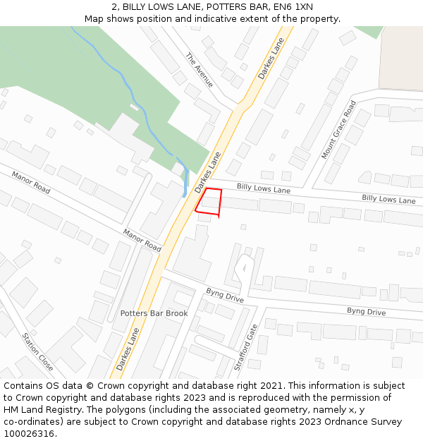 2, BILLY LOWS LANE, POTTERS BAR, EN6 1XN: Location map and indicative extent of plot