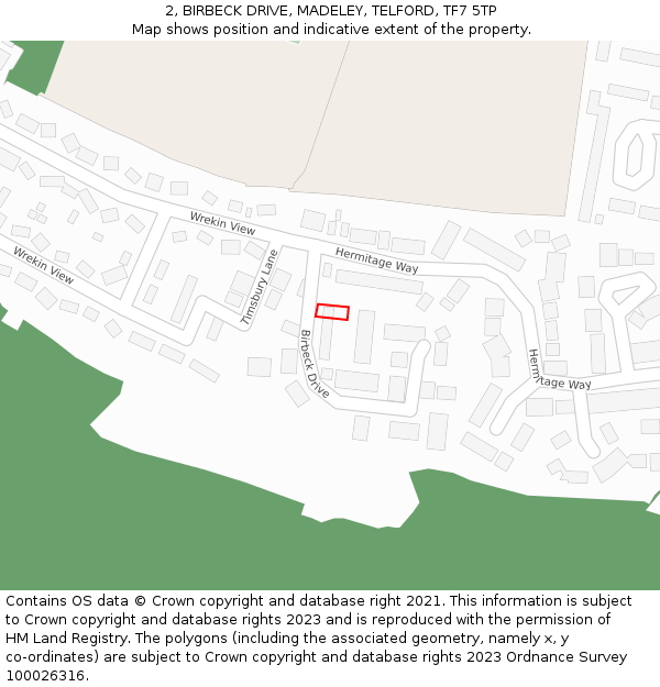 2, BIRBECK DRIVE, MADELEY, TELFORD, TF7 5TP: Location map and indicative extent of plot