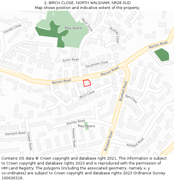 2, BIRCH CLOSE, NORTH WALSHAM, NR28 0UD: Location map and indicative extent of plot